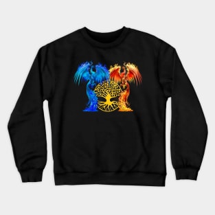 Fantasy Fire And Ice Phoenix Gold Tree Of Life Crewneck Sweatshirt